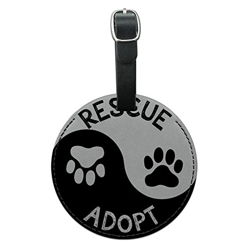 Rescue Adopt Yin Yang Paw Prints Dogs Cats Round Leather Luggage Id, Black