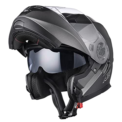 Ahr Motorcycle Helmet Dual Visor Modular Flip Up Full Face Helmet Dot Approved Helmet Run-M3 For Adult Motorbike Street Bike Moped Racing (Dark Grey, Xl) #TOP3