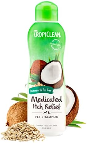 TropiClean Medicated Dog Shampoo for Allergies and Itching | Tea Tree & Oatmeal Dog Shampoo for Sensitive Skin | Natural Pet Shampoo Derived from Natural Ingredients | Made in the USA | 20 oz.