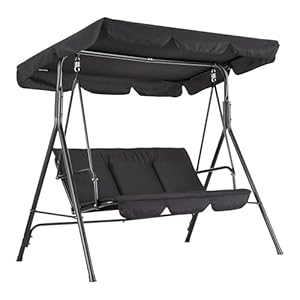 Outdoor Porch Swing Chair with Adjustable Canopy for Adults 3 Seat Glider Bench with Thickened Cushions Outside Patio Swing for Backyard Lawn Garden Black