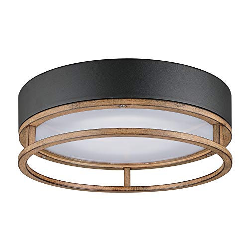 Flash Deals - 70% OFF Globe Electric 44663 Ray 18.5W LED Integrated Outdoor Indoor Flush Mount Ceiling Light, Matte Black, Faux Wood Accent, 800 Lumens, 3000 Kelvin