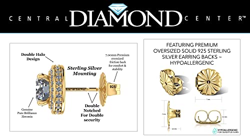 Round Halo Birthstone Stud Earrings 6.5Mm Sterling Silver - September - Simulated Sapphire (Yellow) #TOP3