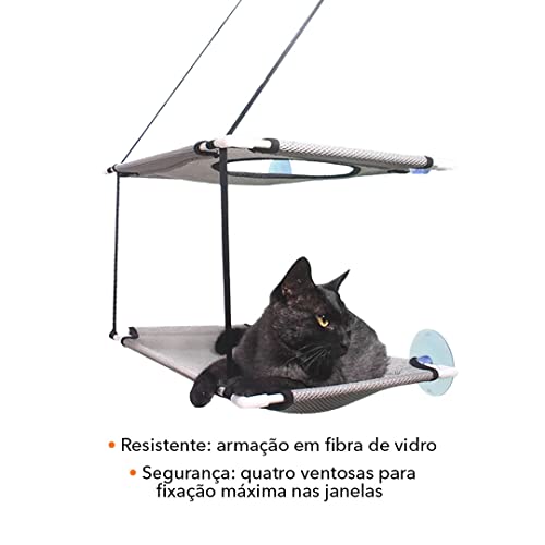 BONDU Cama Suspensa de Janela de Gato Fofoqueiro Um ou Dois Andares Preto ou Cinza (Dois Andares, Ci