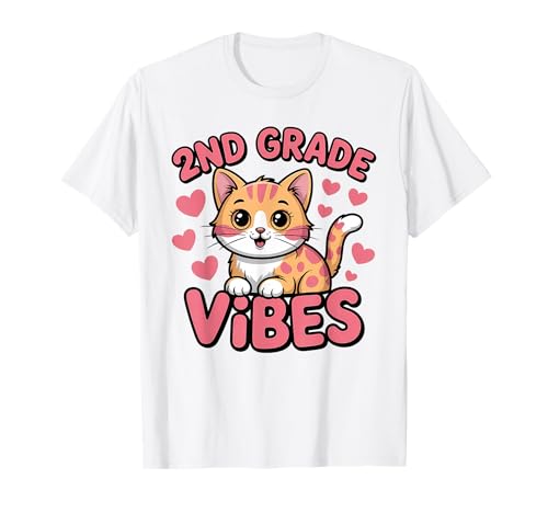 Cute Cat 2nd Grade Vibes Back to School Second Grade Girls T-Shirt