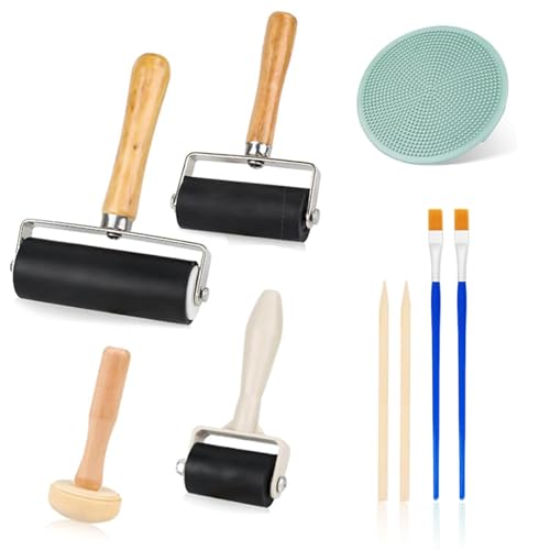 BinPhorm Linoldruck Set,Gummiwalze Andrückrolle Linolschnitt Werkzeug mit 1 Pilzwalze und 1 Gravur für Druckgrafiken Stempeln Drucken Tinten Tapeten und Kunsthandwerk Brayer Roller for Crafts