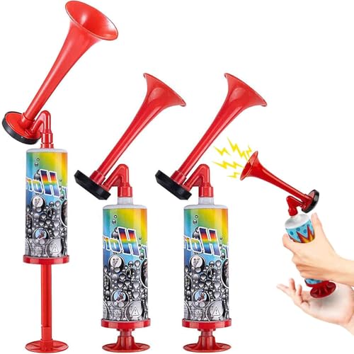 Tianher Air Horn，3 Pcs Airhorn Loud Loud Sound Hand-Push Air Horns Megaphone for Marine Boats Sports Events Camping Universal Festival Rave （Red）