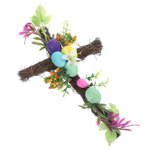 DEARMAMY Cross Rattan Wreath Decorative Easter Wall Hanging for Front