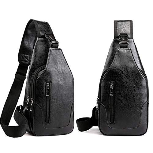 Men's Sling Bag Multipurpose Daypacks Shoulder Crossbody Bag With Usb Charge Port Black #TOP2