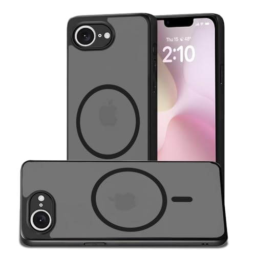 Image of AESTMO iPhone 16E / SE 4 Back Cover | 360 Protection | Matte Frosted Hard Back Translucent | Compatible with MagSafe Accessories for iPhone 16E / SE 4 (Smoke Black Matte PC+Black TPU Bumber)