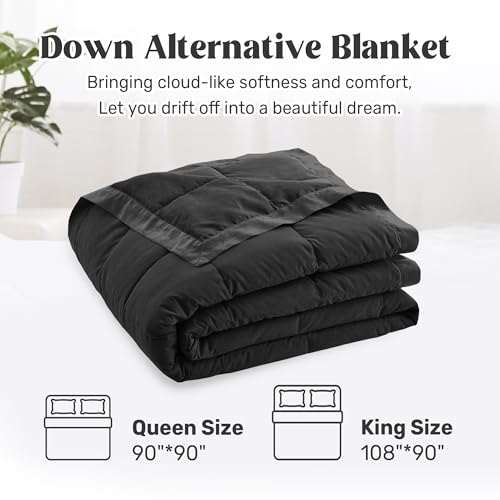 Image of UNIKOME Blankets King Size - Soft Lightweight Retro Down Alternative Blankets with Satin Trim, Cozy Luxury Bed Blanket for All Season, Black (108 inchX90 inch)