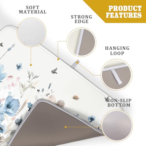 Giwawa Watercolor Floral Dish Drying Mat, 18"x24" Blue Grey Brown Flowers Kitchen Drainer Mats, Spring Summer Wildflower Microfiber Large Dish Drying Pad for Countertop Tabletop Decoration by Giwawa - Used condition - Image 4