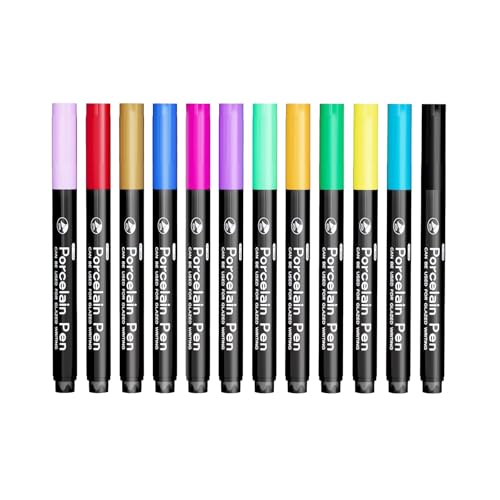 Vauki Lápices de porcelana aptos para lavavajillas, lápices de porcelana, 12 colores, juego de pintura de cerámica, apto para lavavajillas, tazas y decoración, adecuado para proyectos de bricolaje