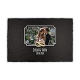 Finest Folia Schieferplatte Hochzeit personalisiert UV-Druck 30x20cm Datum Namen Wanddeko Dekoplatte Geschenk für Brautpaar Hochzeitsgeschenk Schiefertafel individuell gestaltbar (12 - Ringe)