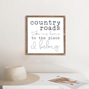 MODE HOME 12 x 12 Country Roads Take Me Home Wood Framed Wall Sign for Home Decor Farmhouse Wall Decor Sign with Sayings for Living Room Bedroom Kitchen Vintage Country Wall Art