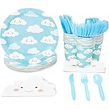 Disposable Dinnerware Set - Serves 24 - Cute Clouds Design, Kids Birthday, Baby Shower Party...