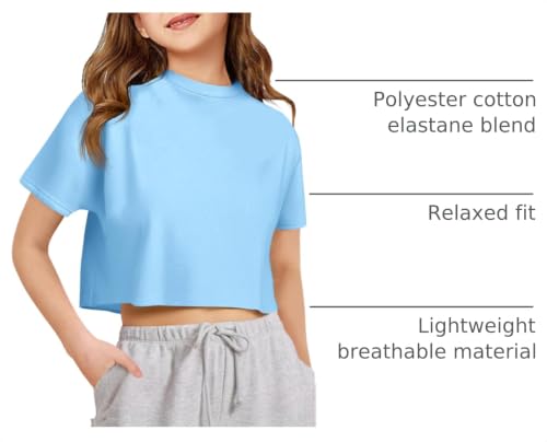 Image of Girls Athletic Oversized Crop Tops Kids Drop Shoulder Short Sleeve T Shirts Workout Tees 5-14 Years