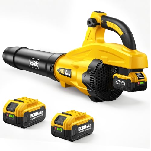 LITEKON Leaf Blower Cordless, 650CFM & 13 Speed Modes, Brushless Electric Cordless Leaf Blowers with 2 x 5.0Ah Batteries and Charger, 21V Powerful Blowers for Lawn Care, Blowing Leaves, Dust, Snow