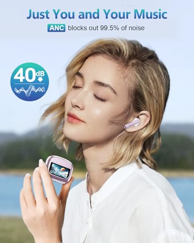 Image of ZIUTY Wireless Earbuds Bluetooth Headphones, ANC /ENC Noise Cancelling, Ear Buds with Multifuntional Touch Screen, 40H Stereo Sound for Sports, IPX7 Clear Calls, 5 EQ for iOS Android (Pink)