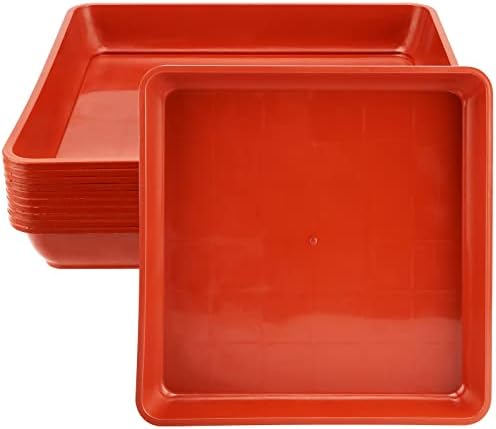 MUKLEI 10 Pack 12 x 12 Inch Square Plant Saucer, Flower Pot Square Drip Trays Plastic Square Plant Tray for Indoor and Outdoor, Brick Red