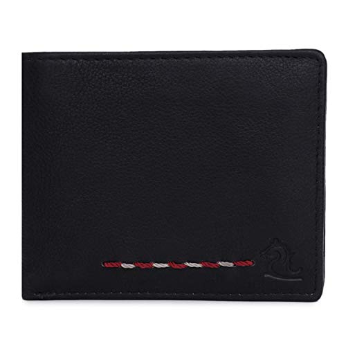 Image of KARA Black Men's Genuine Leather Wallet - Color Stitch Style Leather Wallet for Men with 6 Card Holder Slot