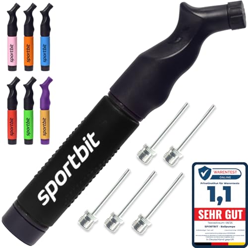 SPORTBIT Ball Pump for Sports Balls - Push & Pull Inflating System - Hand Pump for All Exercise Balls - Volleyball Pump, Basketball Inflator, Football & Soccer Ball Air Pump - Goes with 5 Needles Set