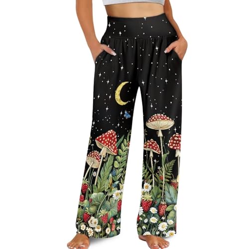 Women Loose Fit Summer Trousers Casual High Waisted Palazzo Pants with Pockets Plus Size Beach Travel Outfits