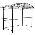 Grill Gazebo 8x5 Ft, Outdoor Patio Canopy, BBQ Shelter with Steel Hardtop and Side Shelves, Black