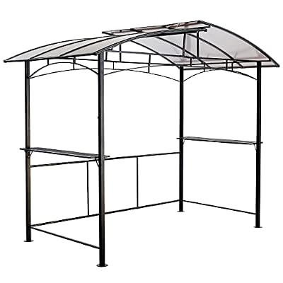 Grill Gazebo 8x5 Ft, Outdoor Patio Canopy, BBQ Shelter with Steel Hardtop and Side Shelves, Black