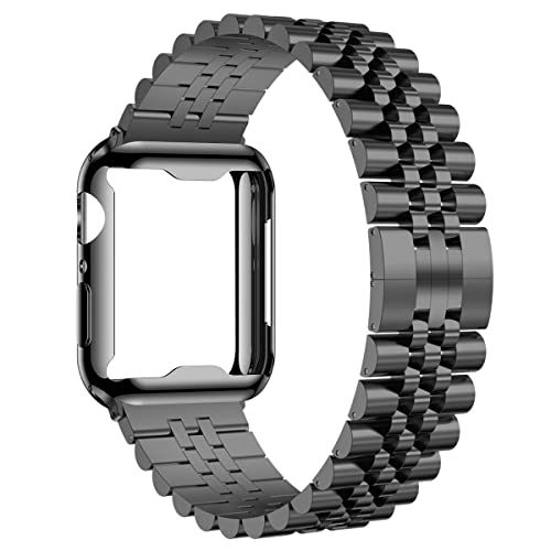 Image of baozai Compatible Apple Watch Bands 46mm 45mm 44mm 42mm 41mm 40mm 38mm, Stainless Steel Band with Screen Protector Case for Apple Watch Series 11 /10 /9 /8 /7 /6 /5 /4 /3 /2 /1 /SE3