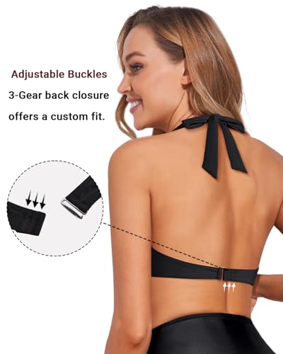Holipick Women Halter Bikini Tops Push Up Bathing Suit Top V Neck Full Coverage Swimsuit Top Only3