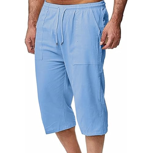 Muscularfit Mens Linen Shorts Capri Pants Baggy Drawstring Elastic Waist Beach Summer Cotton Linen Athletic Shorts Pockets4