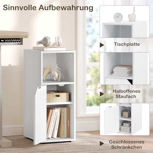 WOLTU Nachttisch schmal, Beistelltisch mit offenem Fach und Tür, Verstellbarer Ablage, 25x62x35 cm, Nachtschrank Bett… – Ansicht 3