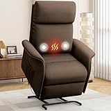 OKUP Power Lift Recliner Chair with Massage and Heat for Petite Elderly, Small Lift Chair with Side Pocket Remote Control, Infinite Position, Fabric, Brown