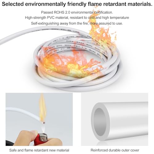 18 Gauge 2 Conductor Electrical Wire, 16.4FT Low Voltage 18/2 Tinned Copper Stranded 2 Wire Cable, 18 AWG White Flexible Extension Power Cord for Automotive, LED Lamp, Outdoor Landscape Lighting Etc by RESHAKE - Image 6