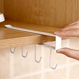 Modern Mug Holder Storage Rack for Kitchen, Metal Hooks Hanging Rack for Armoire, Simple Organizer Fit for 1.2 Inch Thickness Shelf, White