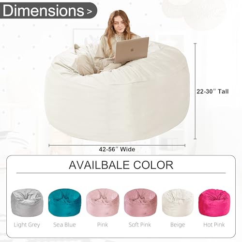 HABUTWAY Bean Bag Chair: Giant 4' Memory Foam Furniture Bean Bag Chairs for Adults with Microfiber Cover 4Ft (Beige)