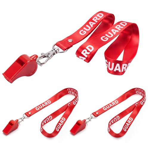 Yexiya 3 Pcs Guard Whistle with Lanyard Emergency Lifeguard Whistles Plastic Whistle for Lifesaver Men Women (Red)