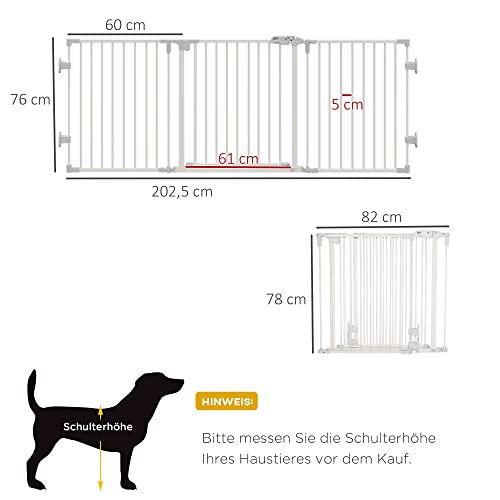 PawHut Absperrgitter Hund Freistehendes Verstellbares Schutzgitter 202,5 x 76 cm Hundegitter Klappbar Türschutzgitter Hundeabsperrgitter für Treppen, Türen, Küche, Flur, 3 Paneelen, Weiß