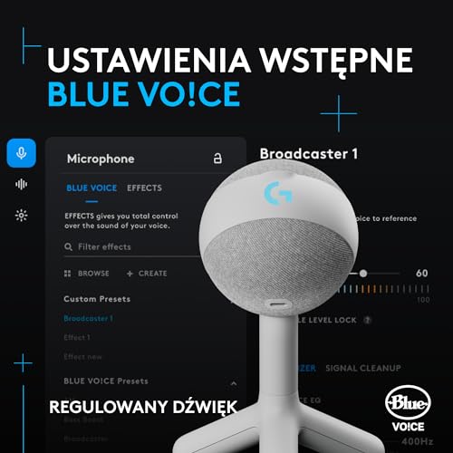 Logitech G Yeti Orb Mikrofon pojemnościowy RGB do gier z LIGHTSYNC, mikrofon USB do przesyłania strumieniowego, kardioidalny, USB Plug and Play do komputera PC/Mac – Biały