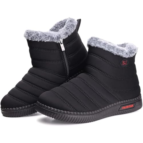 Mufanton Botas de Nieve Mujer Botines de Invierno Botas Calientes Fur Forro Cálido Outdoor Antideslizantes Botines,Negro,EU37