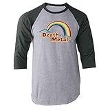Death Metal Retro Rainbow 70s 80s Sarcastic Raglan Tee Shirt Grey Sleeves L