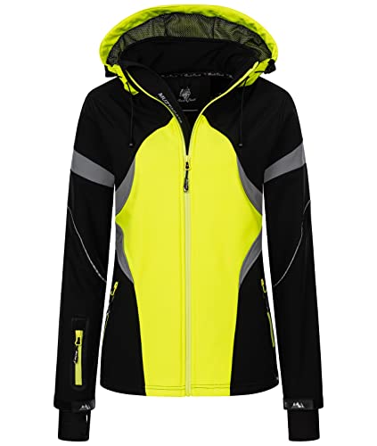 Rock Creek Damen Softshell Jacke Windbreaker Regenjacke Übergangsjacke Softshelljacke Damenjacke Regenmantel Outdoorjacke Kapuze D-467 Neongelb XS
