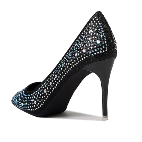 GOSERCE Rhinestone Heels Dressy Women's Stiletto Pointed Toe Pumps Mesh High Heel Pumps Fashion Prom Wedding Evening Party Shoes3
