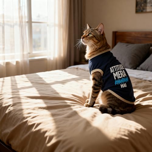Image of JoyDaog Cozy Dog Winter Coat Navy Blue Color 10 Inch (XXS)- inchAttitude Mera Khandani Hai inch Printed Soft Cotton Trendy Apparel for Cat, Kittens, Puppy & Toy Breeds I Indoor & Outdoor