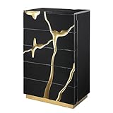 Trevello 50' Tall Modern High Gloss Lacquered Drawer Chest with Gold Accent Cracks...