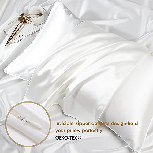 Mulberry Silk Pillowcase For Hair And Skin With Hidden Zipper,Soft,Breathable And Sliky Standard Size Pillowcases Set Of 2,100% Mulberry Silk&Natural Wood Pulp Fiber(Pure White,King 20"X36") #TOP4