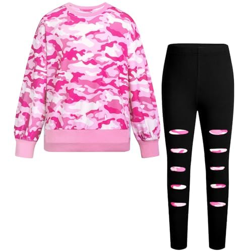 Girls Clothes Tie Dye Print Sweatshirt Tops and Leggings Sweatpants 2 Piece Fall Winter Outfits 5-12 Years 5-6 Years Green Star