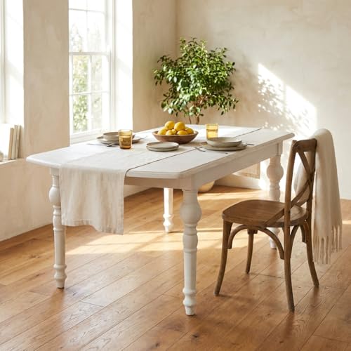 BS COM Tavolo da Pranzo Vintage Shabby Chic cm 150-190x100 cm - CROSS Bianco