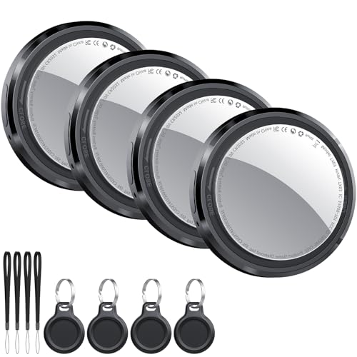 Air Tracker Tag Schlüsselfinder 4er Pack, Koffer Tracker Kompatibel mit Apple Wo ist? APP (Nur iOS), Bluetooth Key Finder für Gepäck/Taschen/Brieftasche, Smart KeyFinder, Austauschbarer Akku, Schwarz