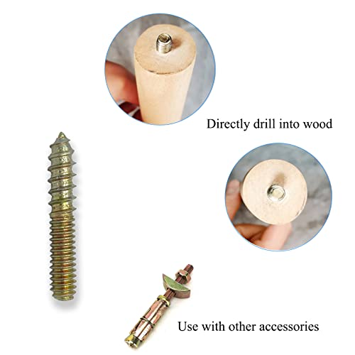 Image of 12 Pack 1 /4-20 x 1-1 /2 Inch Hanger Bolts 1 /4-20 inch Double Headed Bolts 1 /4 Wood Dowel Screw Self-Tapping Screw Hanger Bolts for Furniture Double Head Threaded Rods Bolt 37mm Length